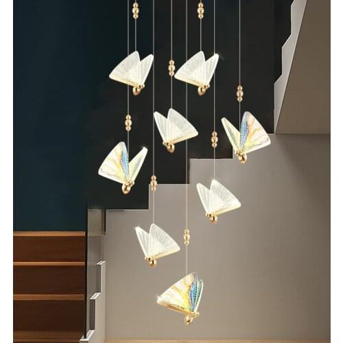 Creative Butterfly Led Chandelier Light Luxury Simple Window Stair Bar Background Wall Decoration Balcony Bedroom Bedside Lamp