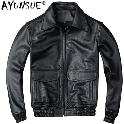 AYUNSUE Genuine Cow Leather Jacket Men Clothes 2020 Autumn Bomber Motorcycle Leather Jackets Vintage Short Coat Deri Ceket ZL407
