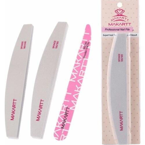 MAKARTT Professional Nail File Sponge Wooden 100/180 180/240 Grit Emery Boards Washable Two Sided 3 Nail File G0296
