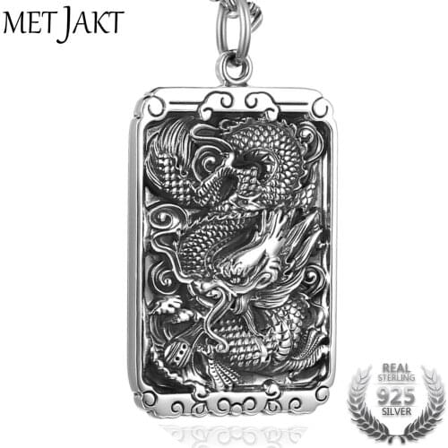 MetJakt Chinese Culture Dragon and Cloud Pendant & Snake Chain Solid 925 Sterling Silver Mens Lucky Auspicious Jewelry
