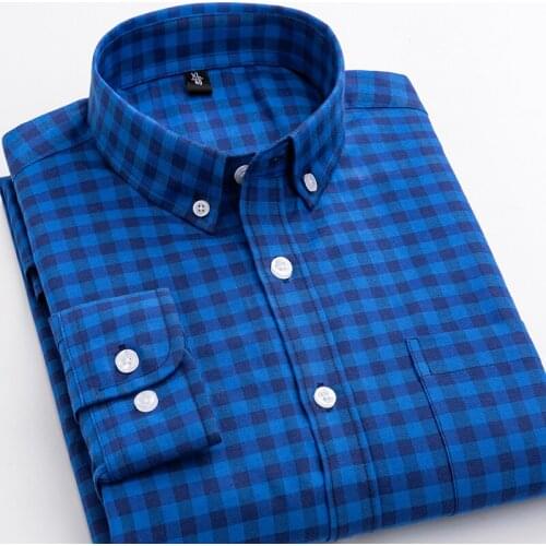 Mens Casual Shirts Plaid Long Sleeve Easy Care Regular Fit Striped /Print oxford dress shirts for male New 2020