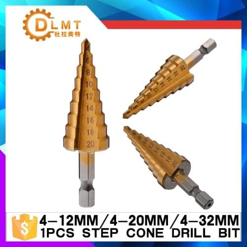1pc HSS Step Cone Drill Bit Set 4-12/4-20/4-32mm Titanium Coated Woodworking Hole Milling Cutter