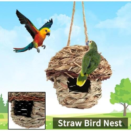 Natural Straw Birdhouse Bird Nest Breeding Box Wild Grass Weave Parrot House SML Three sizes