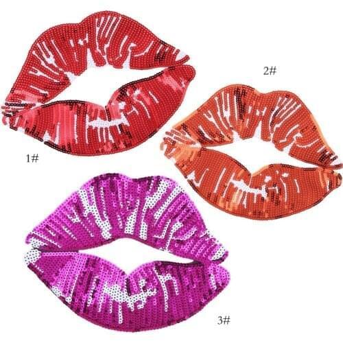 New Arrival Red/Purple Sequined Lips Patches Iron on Sequins Repair DIY Sewing Accessories Fashion Garment Decoration Applique