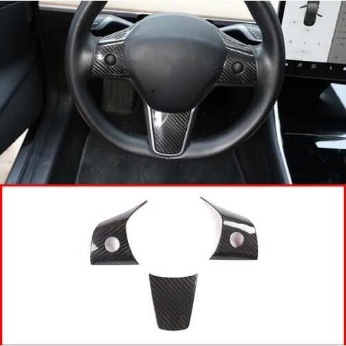 Car Interior Carbon Fiber Steering Wheel Panel Cover Trim Accessories For Tesla Model 3 2017-2019