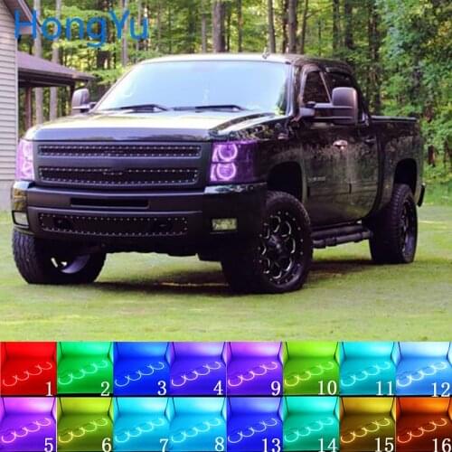 Headlight Multi-color RGB LED Angel Eyes Halo Ring Eye DRL RF Remote Control for Chevrolet Silverado 1500 2500 3500 Accessories