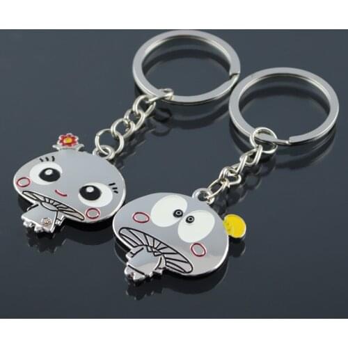 Silver Mushroom Key Lock Pendant Key Chains Cute Couple Key Ring Personalized Gifts For Lover,friends 10 Set