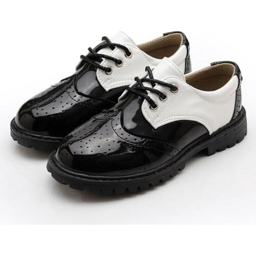 SKOEX Children Dress Shoes Boys Lace Up Brogue Leather School Uniform Shoes Kids Boy Oxford Party Formal Wedding Shoes Black