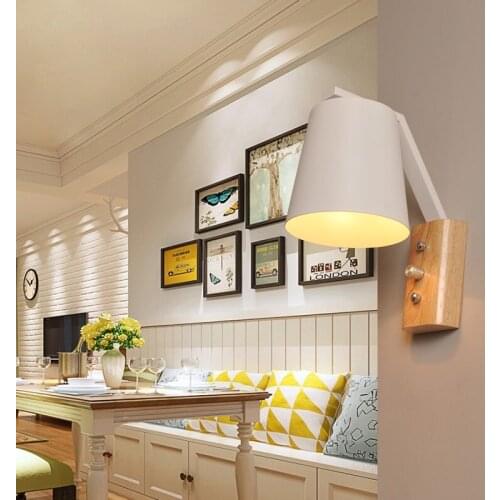 Modern wood LED wall sconces House Light Wall Lamp with switch Wall decoration Interior Lighting Fixture e27 Metal wall lights