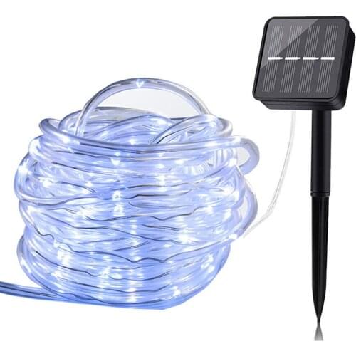 Solar Tube Rope Lights 100/200 LED 8 Modes Solar Rope String Light Outdoor Fairy Garden Lights For Home Decoration Wedding Party