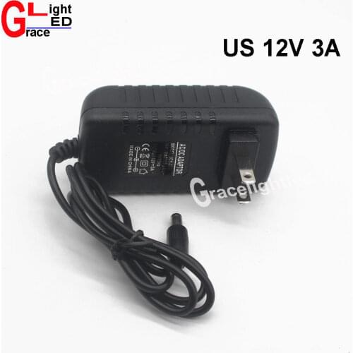 US AC100-240V Light Transformers Output DC 12V 3A Switch Power Supply For LED Strip