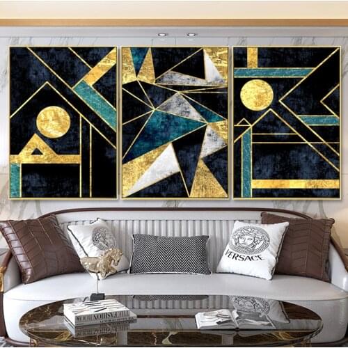 Triangular Circular Geometry Poster Contemporary Gold Black Prints And Posters Canvas Wall Art Pictures For mordern Room Decor