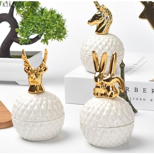 European Ceramic White Storage Jar Golden Animal Jewelry Box Household Round Candy Small Object Storage Jar Exquisite Decoration