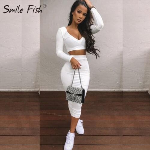 Knitted Womens Sets Stretch Long Sleeve Crop Tops Split Long Skirts Outfits Autumn Winter Two Pieces Sets Tracksuit GV839B
