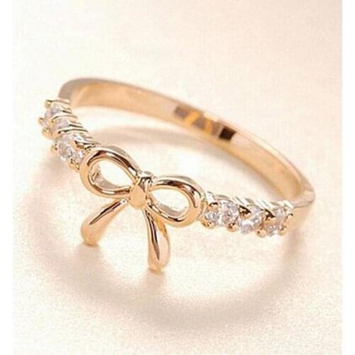 HOT Korean Simple Fashion Crystal Bow Ring Jewelry Leaf Crystal Rings For Women Adjustable Ring Gifts