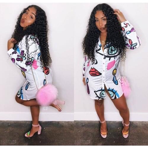 Women Casual Printed Irregular Shirt Dress Summer Fashion Plus Size Printed Long Sleeve Mini Shirt Dress Women