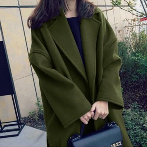 2021 Hot Womens Autumn Winter Blends Coats Solid Color Long Coats Office Ladies Elegant Blends Coats Cardigan casaco feminino