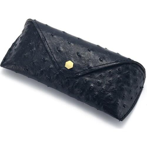 066F Light Weight Leather Case for Galsses Eyeglass Sunglass Ostrich Pattern Capaciity Button Out Taking Personalized Buckle