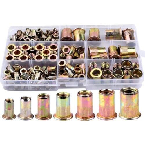 170Pcs Zinc Plated Assorted Rivet Nuts Set Rivnuts Knurled Head Nutserts Threaded Insert M3 M4 M5 M6 M8 M10