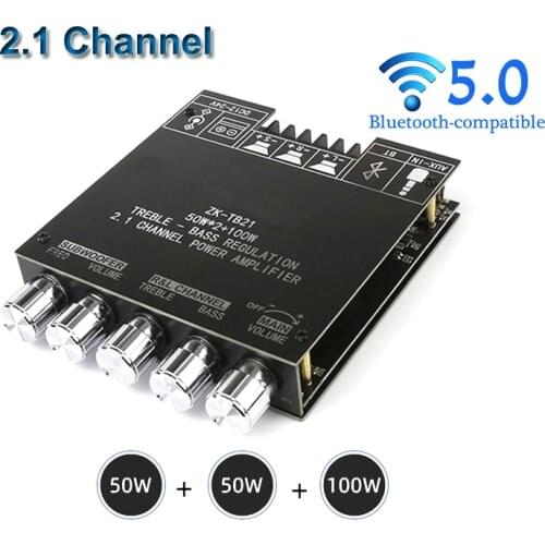 Bluetooth 5.0 2*50W+100W TPA3116D2 Power Subwoofer Amplifier Board 2.1 Channel Class D Home Theater Audio Stereo Equalizer Amp