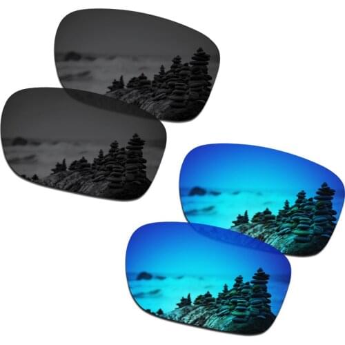 SmartVLT 2 Pairs Polarized Sunglasses Replacement Lenses for Oakley Holbrook Stealth Black and Ice Blue
