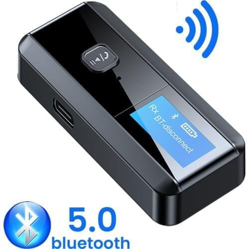 2-IN-1 USB Bluetooth 5.0 Receiver Transmitter LED Display Wireless Audio Adapter 3.5MM 3.5 AUX For TV PC Driver-Free USB Dongle