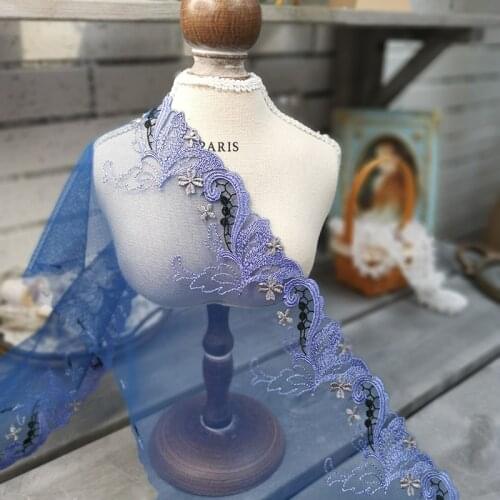 2Yards Handmade DIY Clothing Accessories Floral Embroidery Lace Fabrics Blue Patch Curtains Sofa Sewing Laces Trim 14cm Width