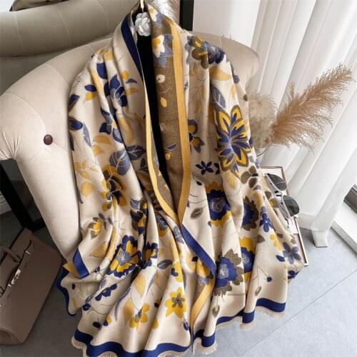2021 New Floral Cashmere Scarf Women Winter Pashmina Shawls Thick Female Warm Blanket Wraps Fashion Lady Bufanda Bandana