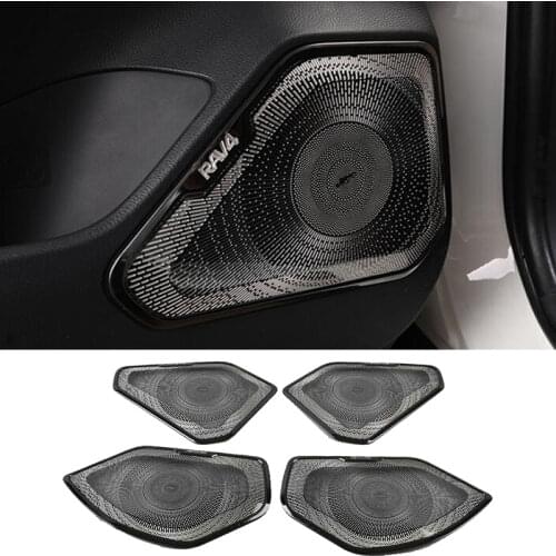 For Toyota RAV4 2019-2020 Silver & Black Steel Car Inner Door Audio Speaker CoverCar Corner Sound Frame Trim Protection 4pcs