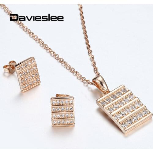 585 Rose Gold Jewelry Set for Women Cubic Zircon Carved Rectangle Earrings Pendant Necklace Sets Fashion Wedding Jewelry LGS293