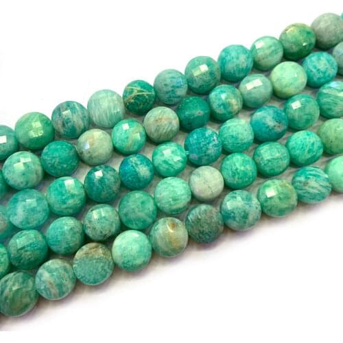 7-8mm Natural Green Amazonite Beads 15'' Faceted Coin Button DIY Loose Beads For Jewelry Making Beads Women Accessories Necklace
