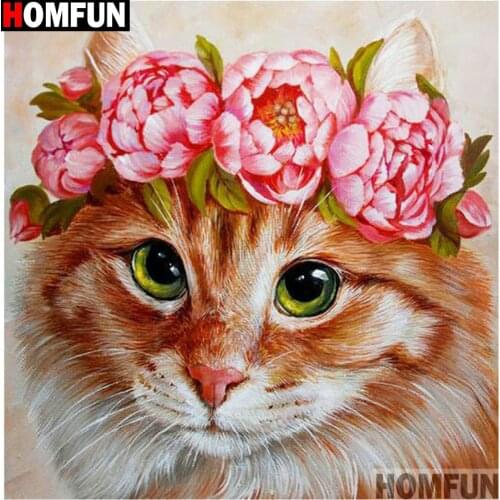 HOMFUN Full Square/Round Drill 5D DIY Diamond Painting "Flower cat" 3D Embroidery Cross Stitch 5D Decor Gift A13111