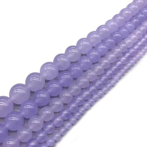 Natural Stone Violet Chalcedony Jades Loose Round Spacer Beads 4 6 8 10 12MM Pick Size for Jewelry Making DIY Bracelet Necklace