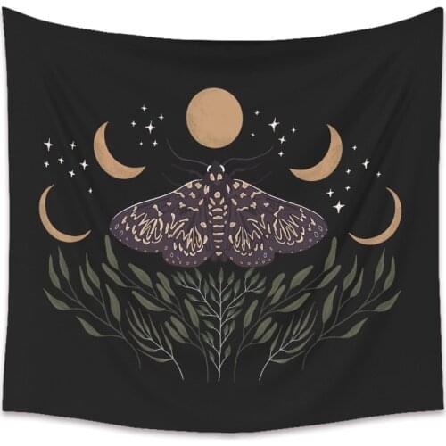 Black Moth Moon Phase Tapestry Wall Hanging Mandala Carpet Trippy Tapiz Mushroom Butterfly Bee Boho Decor Dorm Bohemian Curtains