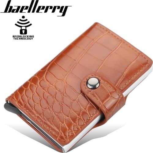Baellerry RFID Aluminium Alloy Credit Card Holder PU Leather Card Wallet Card Holder for Men Women Automatic Pop Up Card Case