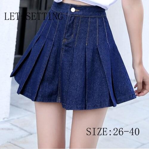 Spring summer new denim skirt Korean slim skirt pleated loose wild A line skirt plus size 40