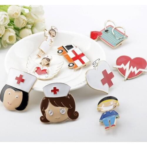Enamel Colorful Medical Brooches Nurse Pins Stethoscope Nurse Heartbeat Shape Brooch Jewelry Cute Metal Gift For Doctor Nurse