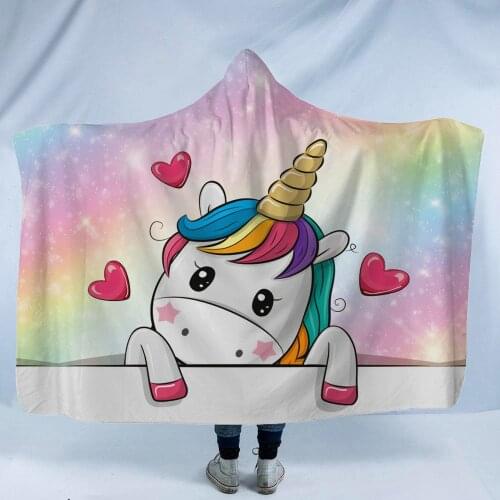 Cute unicorn Hooded Blanket for Adult kids print Wearable Fleece Wearable winter Throw Blanket Microfiber Bedding soft