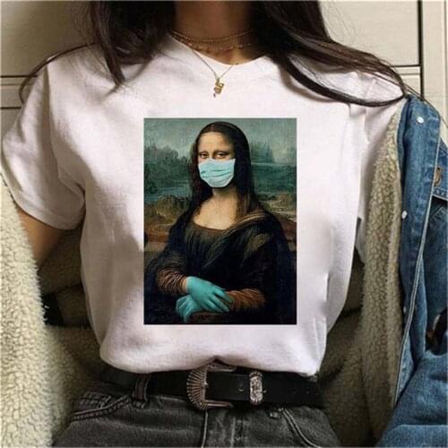 Spoof Mona Lisa Mask T Shirt Women Personality Fashion Tshirt Summer Harajuku Aesthetics Short Sleeve White Tops Female T-shirt
