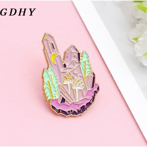 GDHY Forest Purple Pink Crystal Enamel Pin Brooch Crystal column Mushroom Witch Brooches Jewelry Clothes Wholesale Badge