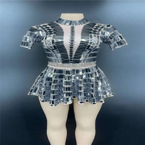 H88 Tight Pole Dance Mirror Leotard High Elastic Stretched Sequins Bodysuit Siamese Party Show Sexy Club Outfit Costume Bar Dj