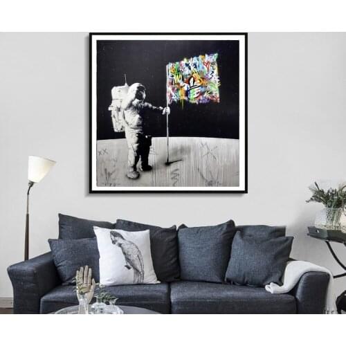 Street Graffiti Art Canvas Paintings " Landing on the Moon " Posters and Prints Wall Art Picture for Living Room Home Decor