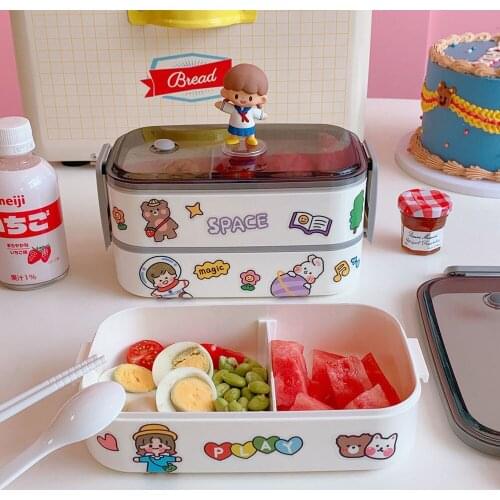 Cartoon DIY Japanese Style Snack Box Food Warmer Leak-Proof Breakfast Lunch Box Container with Cover Compartments Storage Box