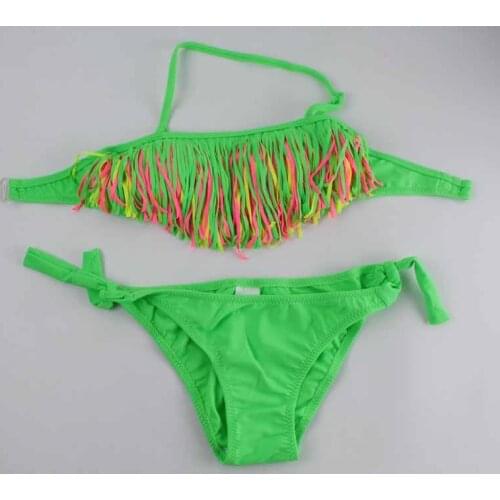 Solid Tassel Biquini Girls Swimwear Summer Bandage Bikini Set 5-12 Years Kids Bikinis 2020 Children Swimsuit Bathing Suit 101