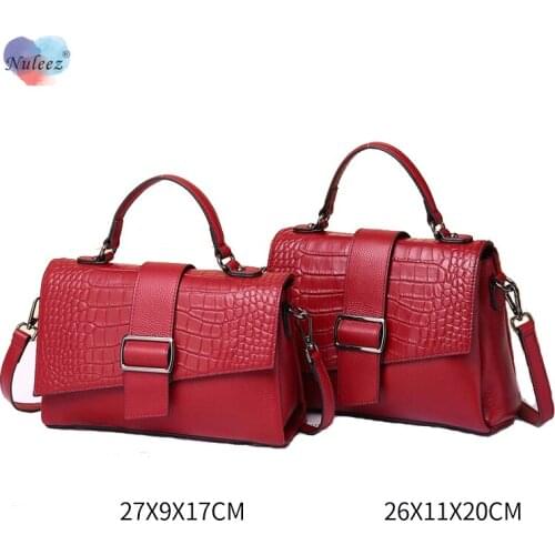 Genuine Cowhide Leather Fashion Bag Women Diagonal Cover Square Buckle Decoration Crocodile Handbag with Long Wide Strap New