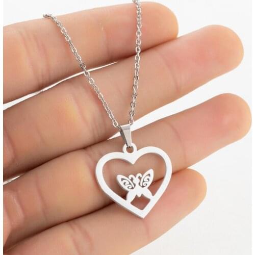 Fashion Women Stainless Steel Animal Pendants Classic Heart Butterfly Fish Deer Choker Necklaces Party Daily kolczyki Jewelry