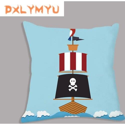 Cartoon Cushion Covers for Sofa Decorative Cushion Blue Captain Lighthouse Print Soft Pillowcase Throw Pillow Cover Kids Gift