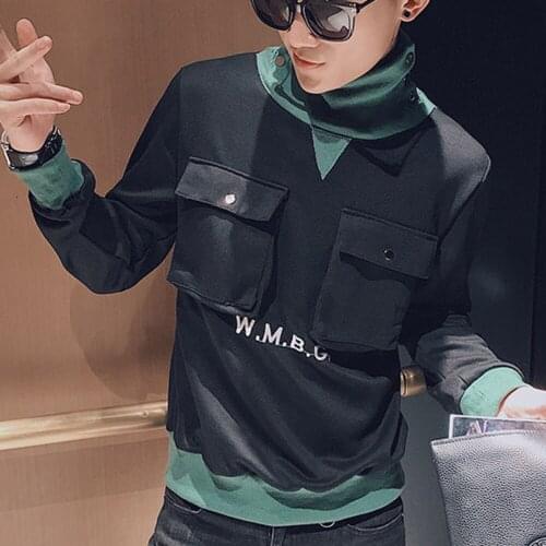 2021 Spring Fake Two Piece Design Embroidery Simple Fashion High Collar Design Mens Pullover Sweatshirt Sudadera Hombre Hip Hop