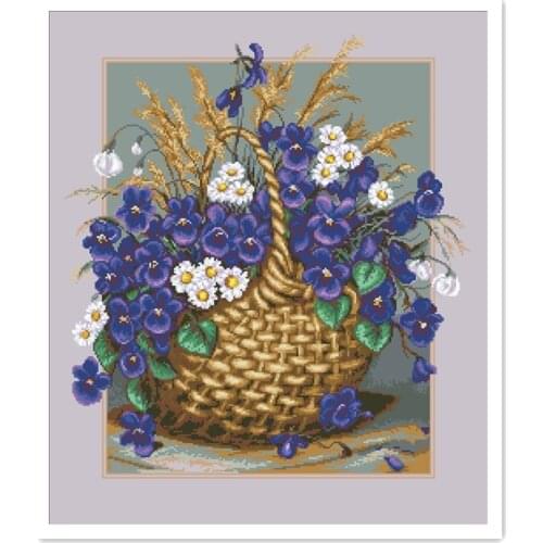 Wildflowers basket cross stitch kit flowers 18ct 14ct 11ct white fabric cotton thread embroidery DIY handmade needlework