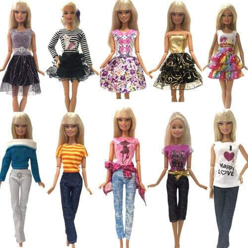 NK 10 Set Doll Casual Suit Handmade Clothing Fashion Clothing Short Skirt Party Dress For Barbie Doll Childrens Toys Gift